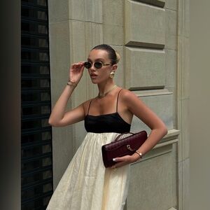 Black and Cream Linen Maxi Dress